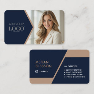 Upscale Navy Blue & Gold Geometric Business Card