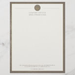 Upscale office beige leather look and gold lawyer letterhead<br><div class="desc">Luxury attorney at law office simple elegant letterhead template with faux gold scale of justice and laurels logo and custom script on an off white background with a solid copper beige tan leather looking frame. Personalize it with your information! Suitable for legal, notary, lawyer, attorney, advocate, legal advisers, any other...</div>