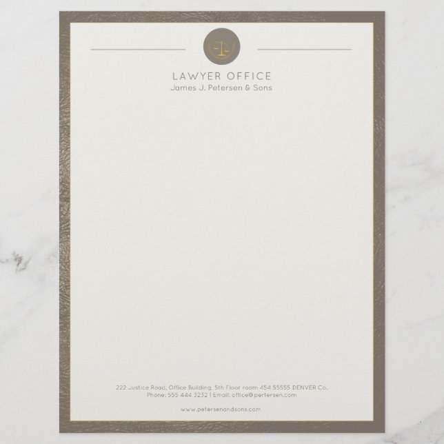 Upscale office beige leather look and gold lawyer letterhead (Front)