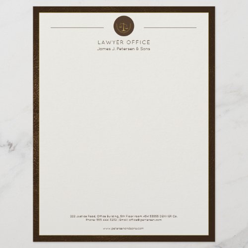 Upscale office brown leather look and gold lawyer letterhead