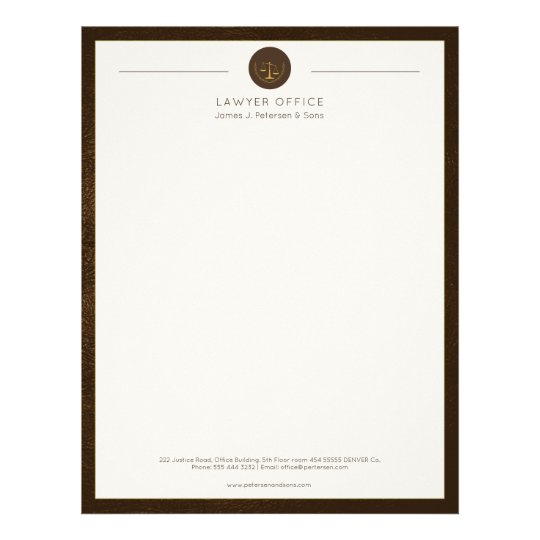 Upscale office brown leather look and gold lawyer letterhead | Zazzle.com