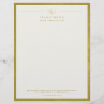 Upscale office golden leather look and gold lawyer letterhead<br><div class="desc">Luxury attorney at law office simple elegant letterhead template with faux gold scale of justice and laurels logo and custom script on an off white background with a golden mustard leather looking frame. Personalize it with your information! Suitable for legal, notary, lawyer, attorney, advocate, legal advisers, any other law services...</div>