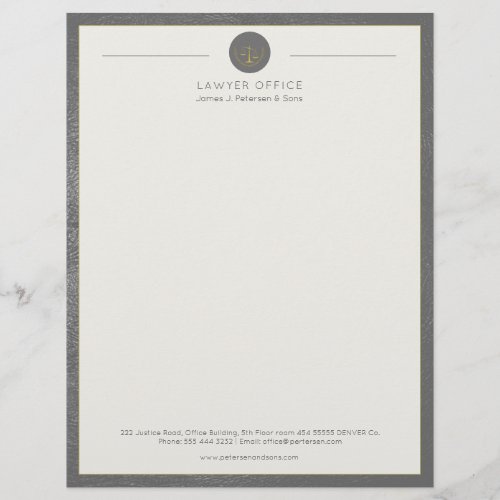 Upscale office grey leather look and gold lawyer letterhead