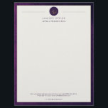 Upscale office purple leather look and gold lawyer letterhead<br><div class="desc">Luxury attorney at law office simple elegant letterhead template with faux gold scale of justice and laurels logo and custom script on an off white background with a solid vibrant purple violet indigo leather looking frame. Personalize it with your information! Suitable for legal, notary, lawyer, attorney, advocate, legal advisers, any...</div>