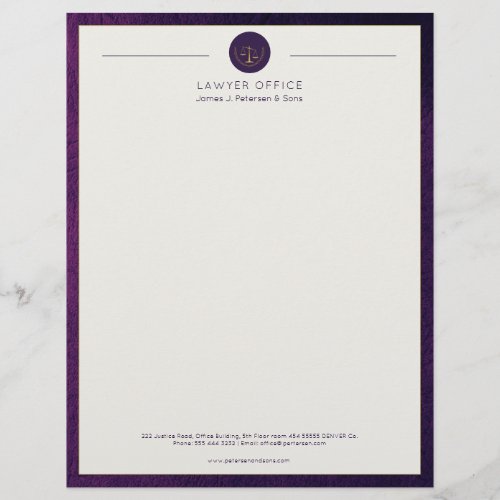 Upscale office purple leather look and gold lawyer letterhead