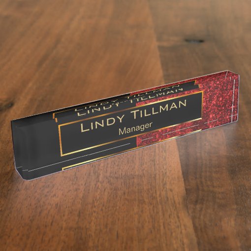 Upscale Red Glitter and Black Name Plate | Zazzle