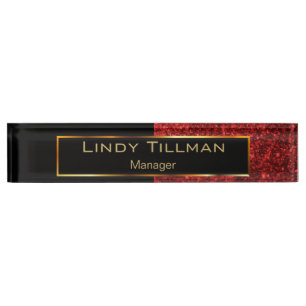 Upscale Red Glitter and Black Name Plate