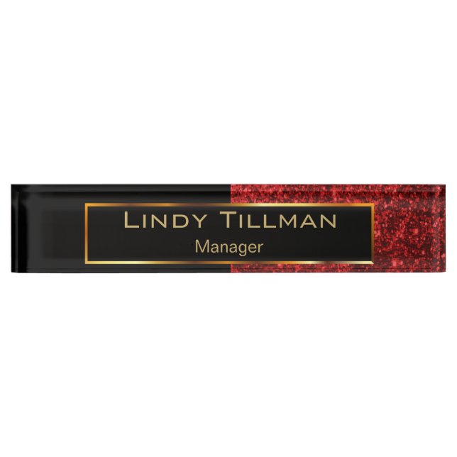 Upscale Red Glitter and Black Name Plate (Front)