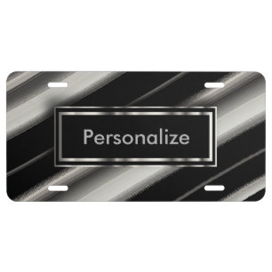Upscale Silver Metallic & Black Stripes License Plate
