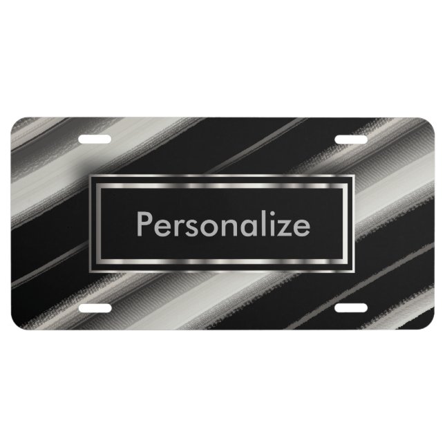Upscale Silver Metallic & Black Stripes License Plate (Front)