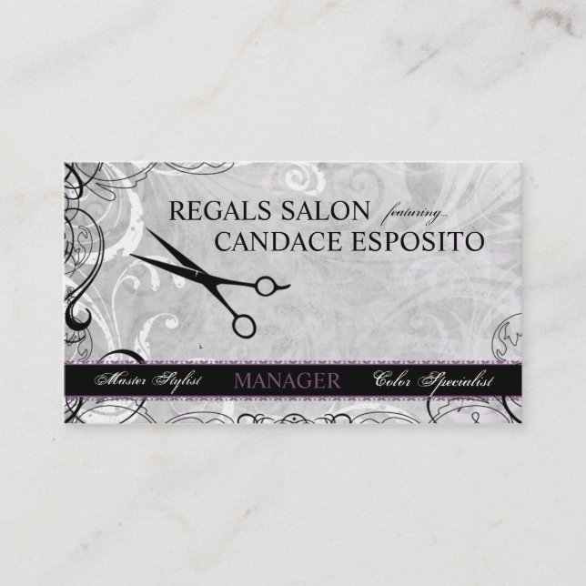 Upscale Swirls and Fluers Salon Business Card (Front)