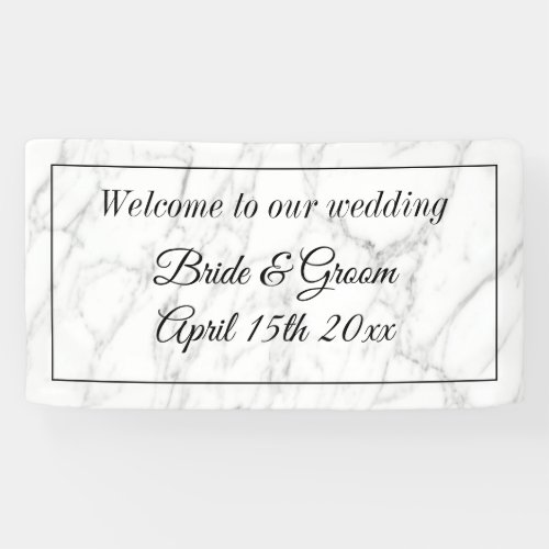 Upscale wedding custom white marble welcome banner