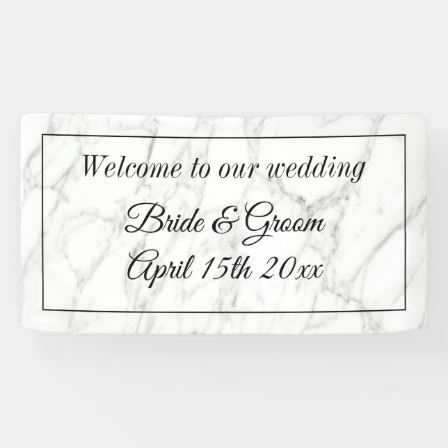 Upscale wedding custom white marble welcome banner (Horizontal)
