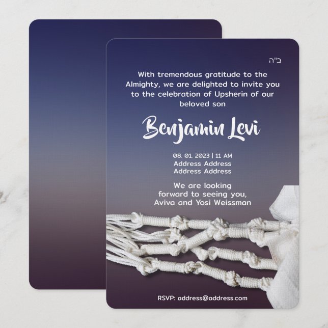 Upsherin First Haircut Jewish Boy's 3rd Birthday Invitation (Front/Back)