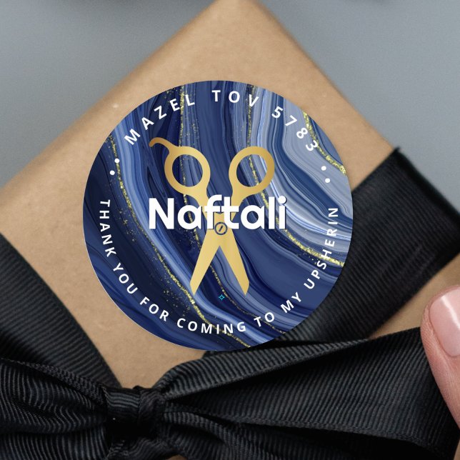 Upsherin Personalized Scissors Classic Round Sticker (Creator Uploaded)