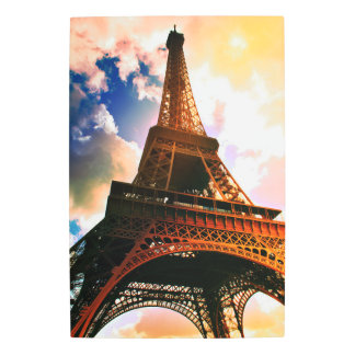 Upshot colorful Eiffel Tower with clouds Metal Print