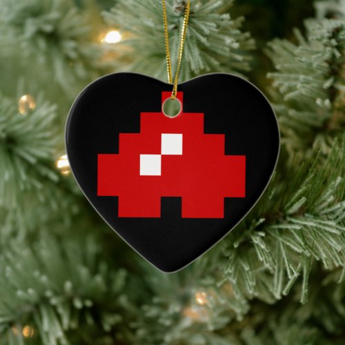 Upside Down 8 Bit Pixel Heart Ceramic Ornament
