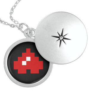 Upside Down 8 Bit Pixel Heart Locket Necklace