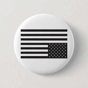 Upside Down American Flag in Black. Pinback Button