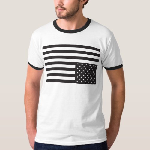 Upside Down American Flag in Black T_Shirt