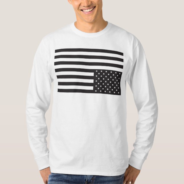 Upside Down American Flag in Black. T-Shirt (Front)
