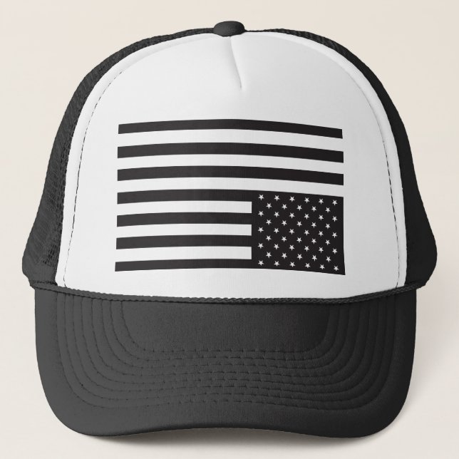 Upside Down American Flag in Black. Trucker Hat (Front)