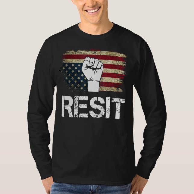Upside Down American Flag Resist Establishment T-Shirt (Front)