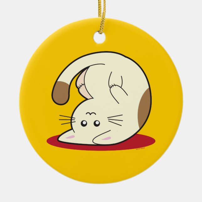 Upside Down Cat Ceramic Ornament (Front)