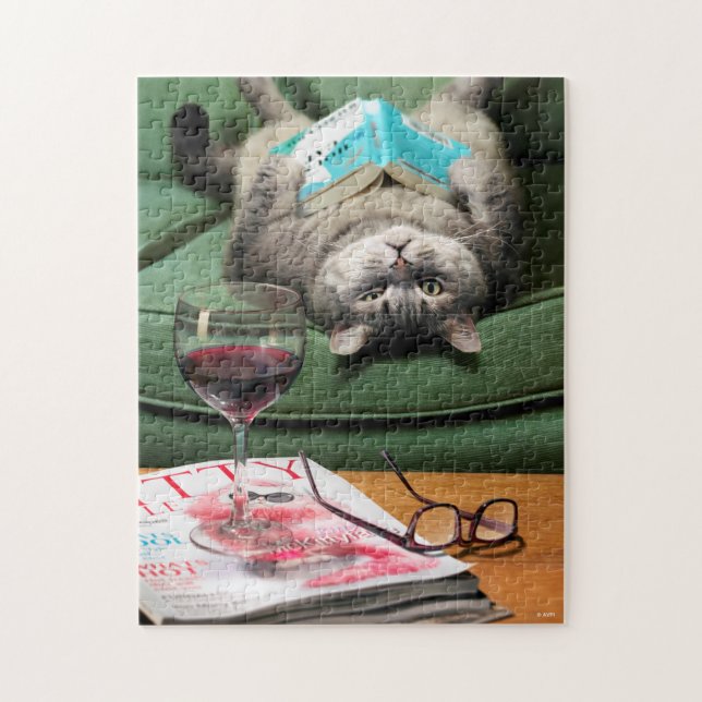 Upside Down Cat Reading Book Jigsaw Puzzle (Vertical)