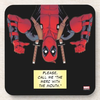 Upside-down Deadpool Pointing To Self Beverage Coaster by deadpool at Zazzle