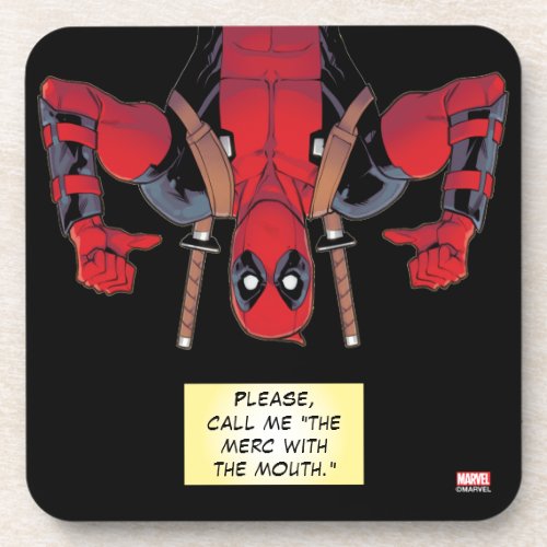 Upside_Down Deadpool Pointing To Self Beverage Coaster