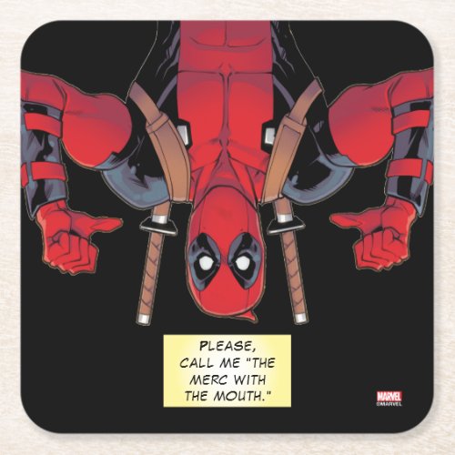 Upside_Down Deadpool Pointing To Self Square Paper Coaster