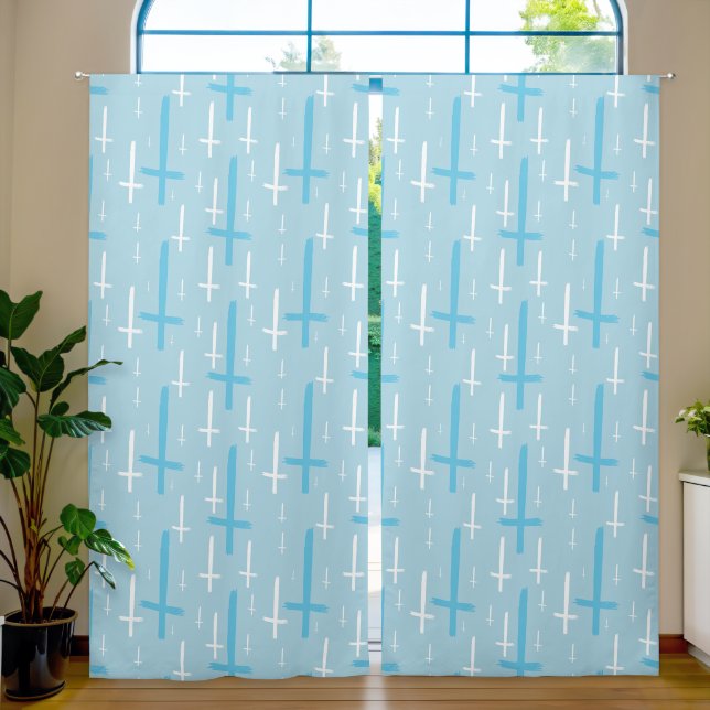 upside down inverted cross pastel blue blackout curtains (Living Room)