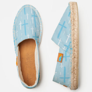upside down inverted cross pastel blue espadrilles