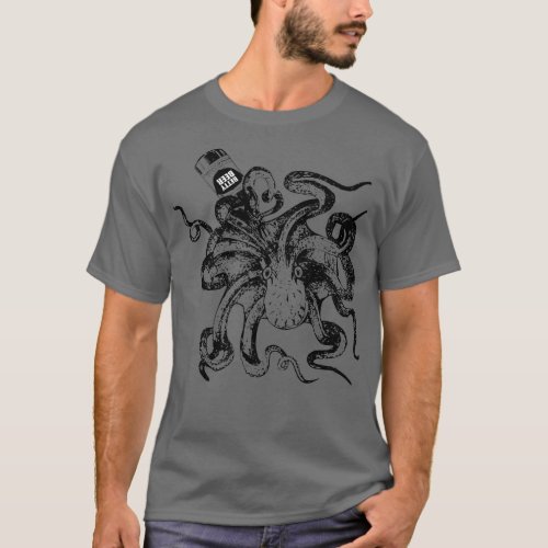 Upside Down Octopus Drinking Craft Beer T_Shirt