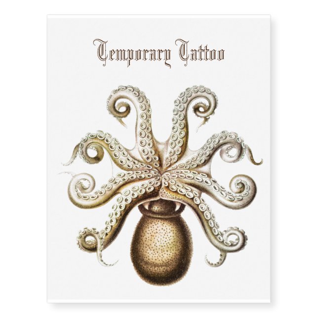 Upside Down Octopus  Illustration Temporary Tattoos (Front)