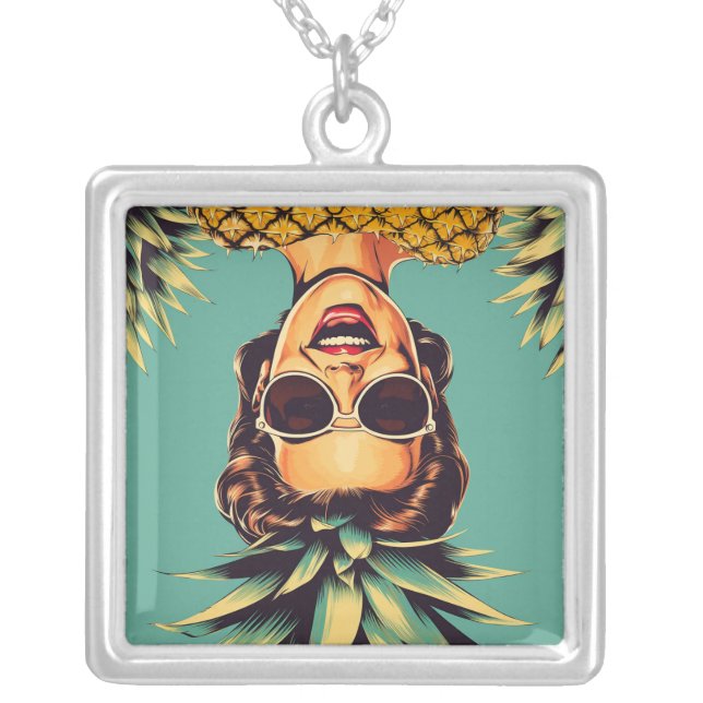 Upside down pineapple lady silver plated necklace (Front)