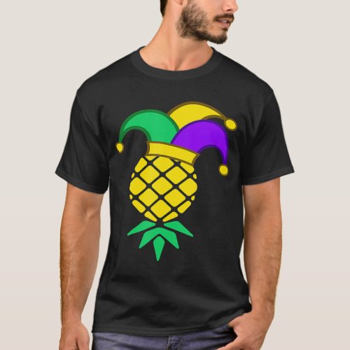 Upside Down Pineapple Mardi Gras Swingers Fat Tue T_Shirt