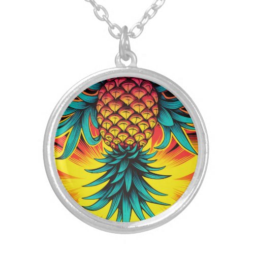 Upside down pineapple silver plated necklace