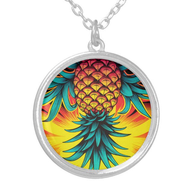 Upside down pineapple silver plated necklace (Front)
