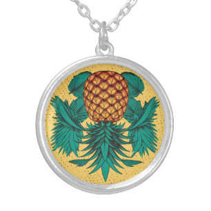 Upside down pineapple silver plated necklace