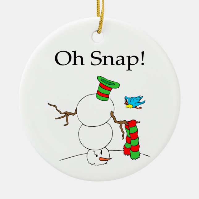 Upside Down Snowman Ceramic Ornament (Front)