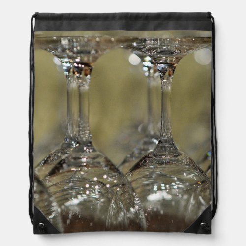 Upside Down Wine Glasses Drawstring Bag