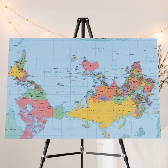 Upside Down World Map  Foam Board (In Situ (Stand))