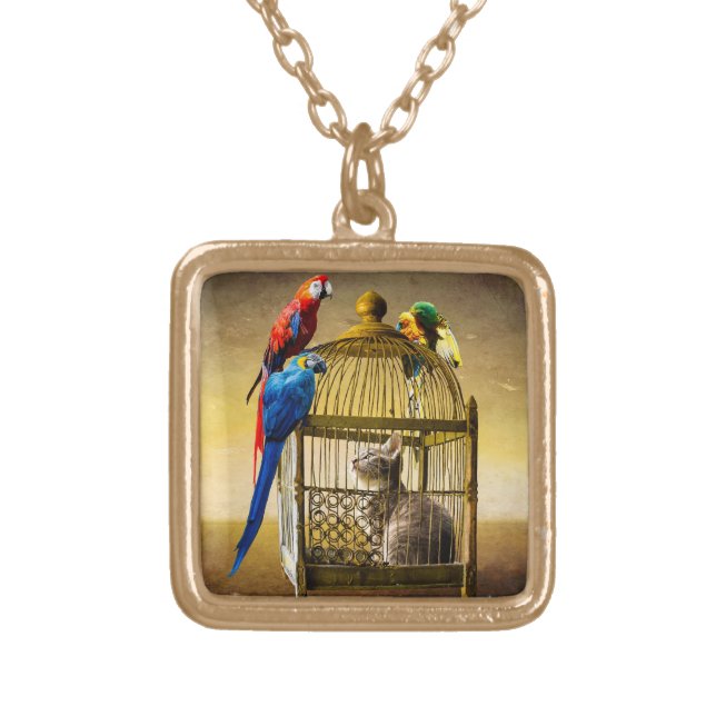 Upside-Down World of the Gilded Cage Gold Plated Necklace (Front)