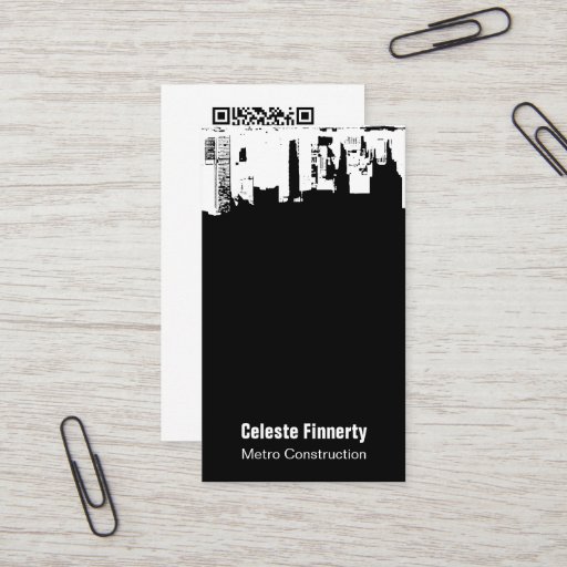Customizable Upside Downtown Midnight Sky w/ QR Code Business Card Template