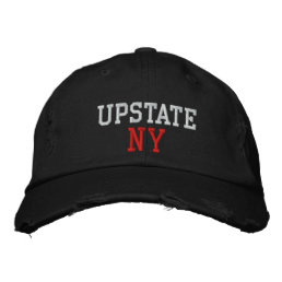 UPSTATE NY White and Red on Black Vintage Style Embroidered Baseball Cap