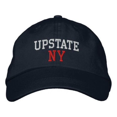UPSTATE NY White and Red on Navy Blue Embroidered Baseball Cap