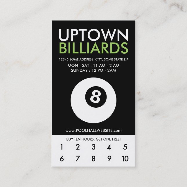 uptown billiards loyalty card (Front)