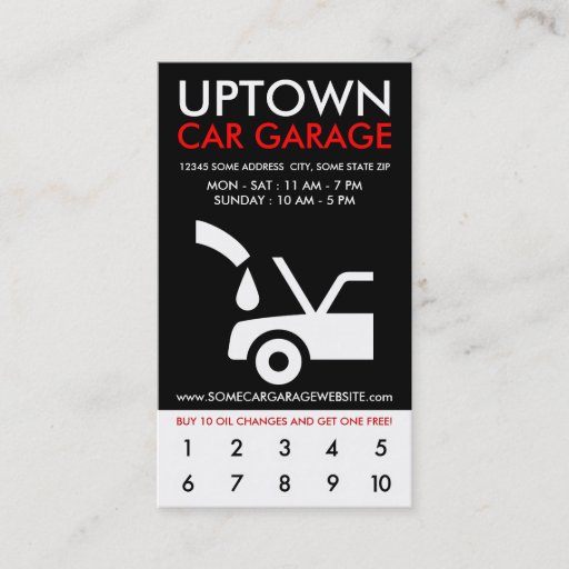 Customizable uptown car garage loyalty business cards